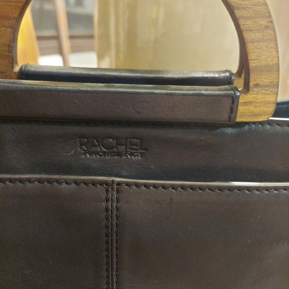 Rachel Roy Women Crossbody Bag Purse Black Leather Magnetic Snap Wood Handle - Picture 10 of 12